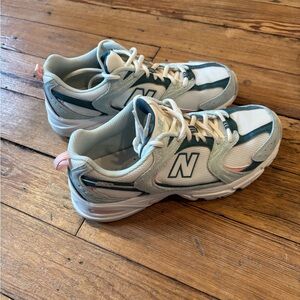 New Balance White and Green Sneakers